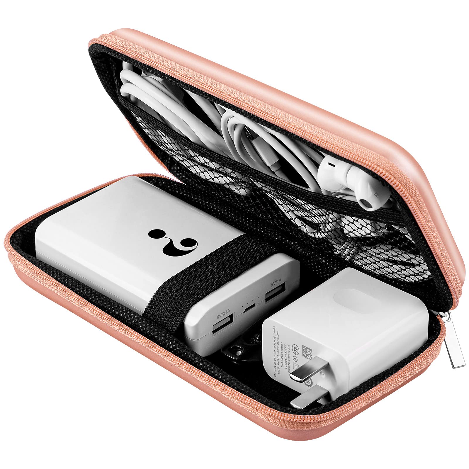 ACOCOBUY Power Bank Case Shockproof Hard EVA Carrying Case for Hard Drive Bag Travel Cable Organizer Electronic Organizer Pouch With Zipper Multifunctional Storage Wallet Travel Essentials Rose Gold