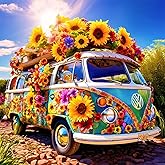 Ekuxom Flowers Bus Diamond Art Kits for Adults, 5D Diamond Painting Kits for Adults, DIY Full Drill Diamond Gem Art Kit Wall Home Decor Arts Craft 14 * 14inch