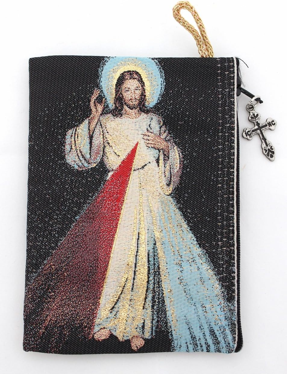 Alexandra International Religious Gift Blessed Pope John Paul II with The Divine Mercy Jesus Christ Icon Cloth Tapestry Rosary Zipper Close Pouch Keepsake Holder (Tip6)