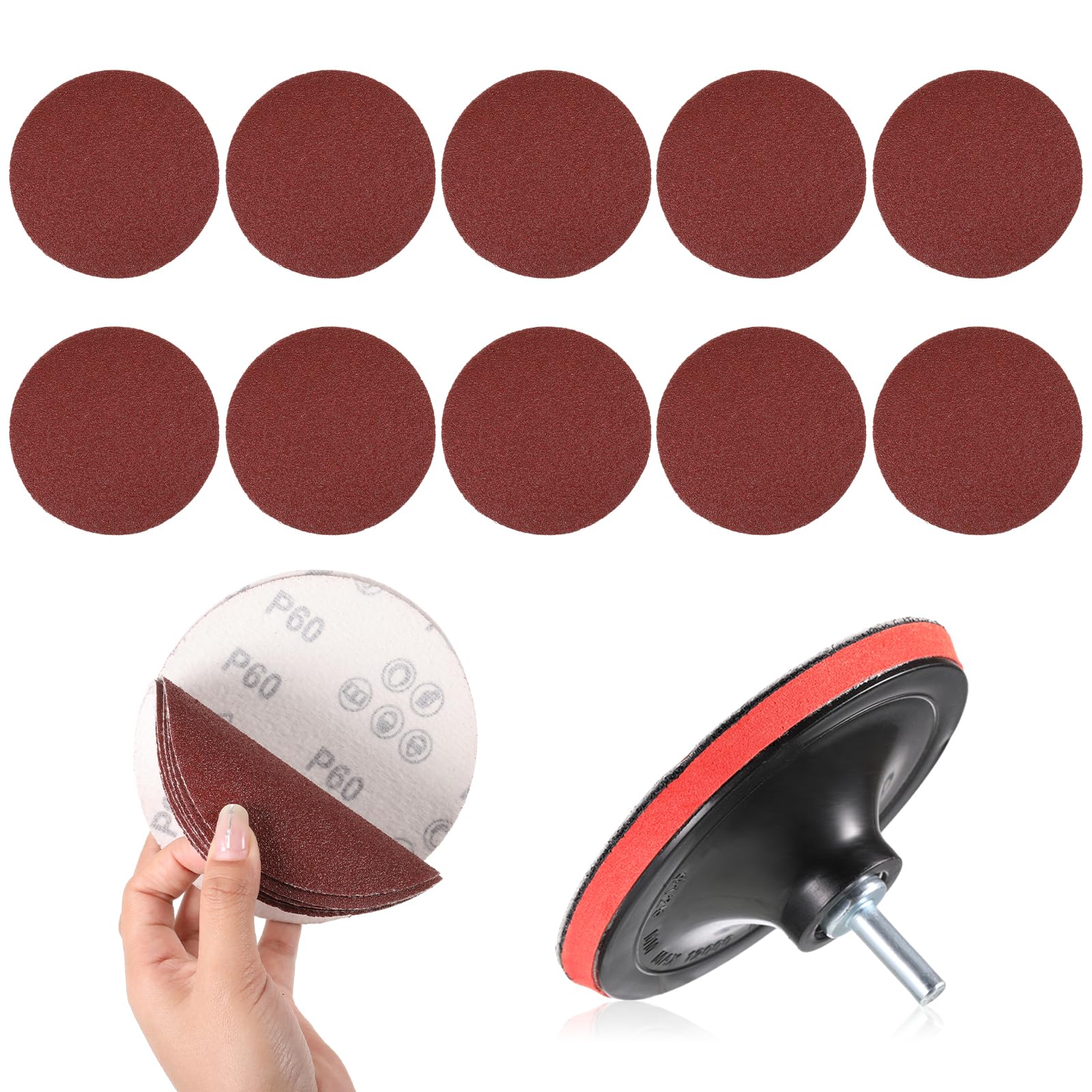 12 pcs Sander for Drill Attachment 5" Sanding Discs Pad Kit,Drill Sanding Attachment Grinder Sanding Attachment, Sanding Discs Pads Kit for Drill Grinder Rotary Tools with Sanding Pad and Shaft
