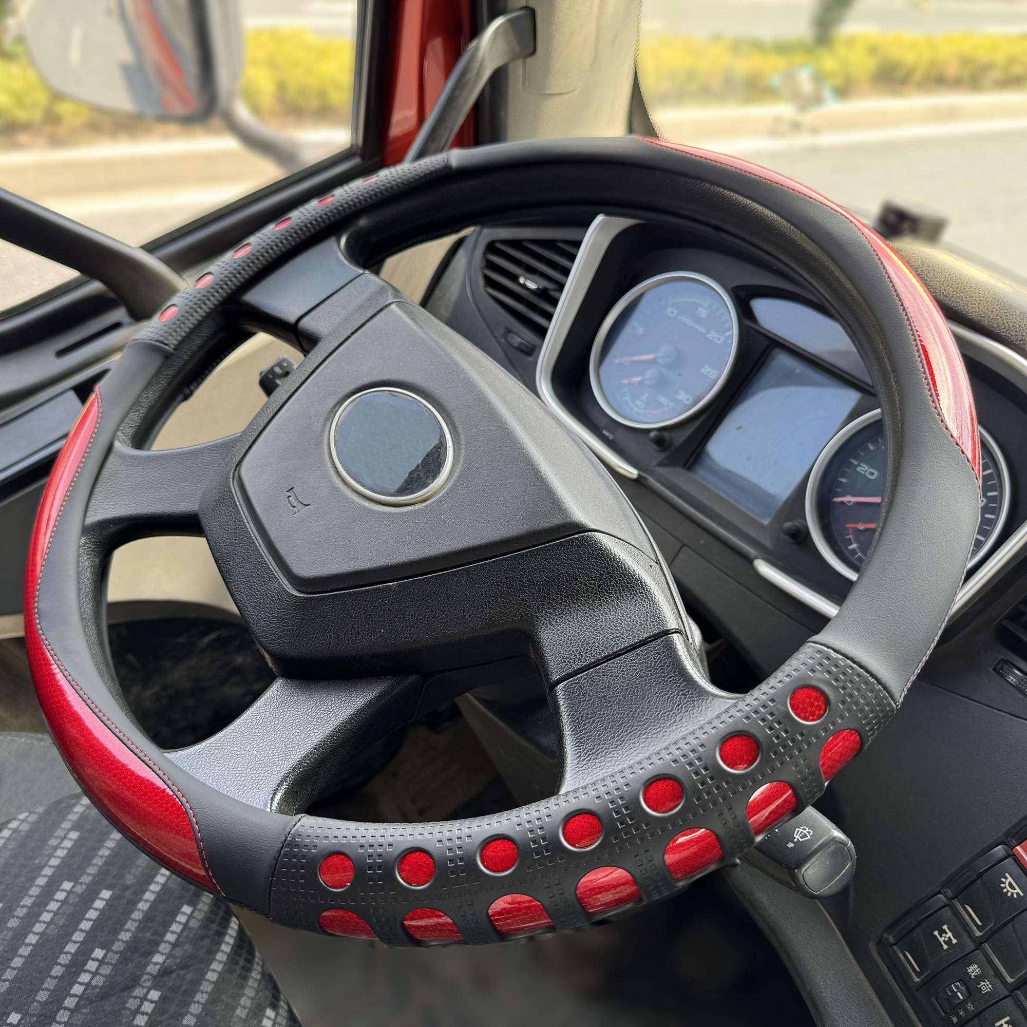 View 1 of *MINOR DAMAGE - USED*
PINCTROT XL Size 17.5-18 in Race Grip Steering Wheel Cover for Semi Truck, Fits RV, Big Rig Trucker, 18 Wheeler and Classic Cars, Anti-Slip Silicone Perforated Design 17.5-18 Inch (Racing Red)