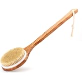Shower Brush with Natural Bristle - Long Bamboo Handle Bath Body Brush for Wet or Dry Brushing - Improves Blood Circulation, Exfoliating Skin