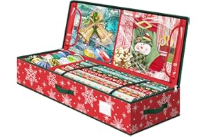 StorageRight Wrapping Paper Organizer Storage Container, Christmas Gift Wrapping Paper Storage Box for Paper Ornaments，Paper Storage Holder for Holiday Decoration Snowflake/Red