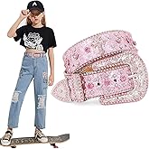 Kids Rhinestone Belt for Girls and Boys,Fashion Western Cowgirl Cowboy Bling Studded Design Leather Belt Diamond Belt