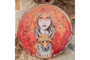 MSUIINT Shaman Drum, 9.8 Inch Beauty and the Wolf Handmade Shamanic Drum Ornaments, 8 Tune Symbol of the Siberian Drum with Drumstick, Spirit Music Sound Healing Frame Drum Soul Gift for Music Lovers