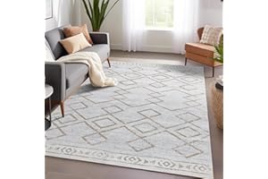 jinchan Washable Area Rug 5x7 - Moroccan Rug Faux Wool Bedroom Taupe Rug Stain Resistant Non Slip Thin Modern Geometric Soft Rug Contemporary Indoor Carpet for Living Room Kitchen Dining Room