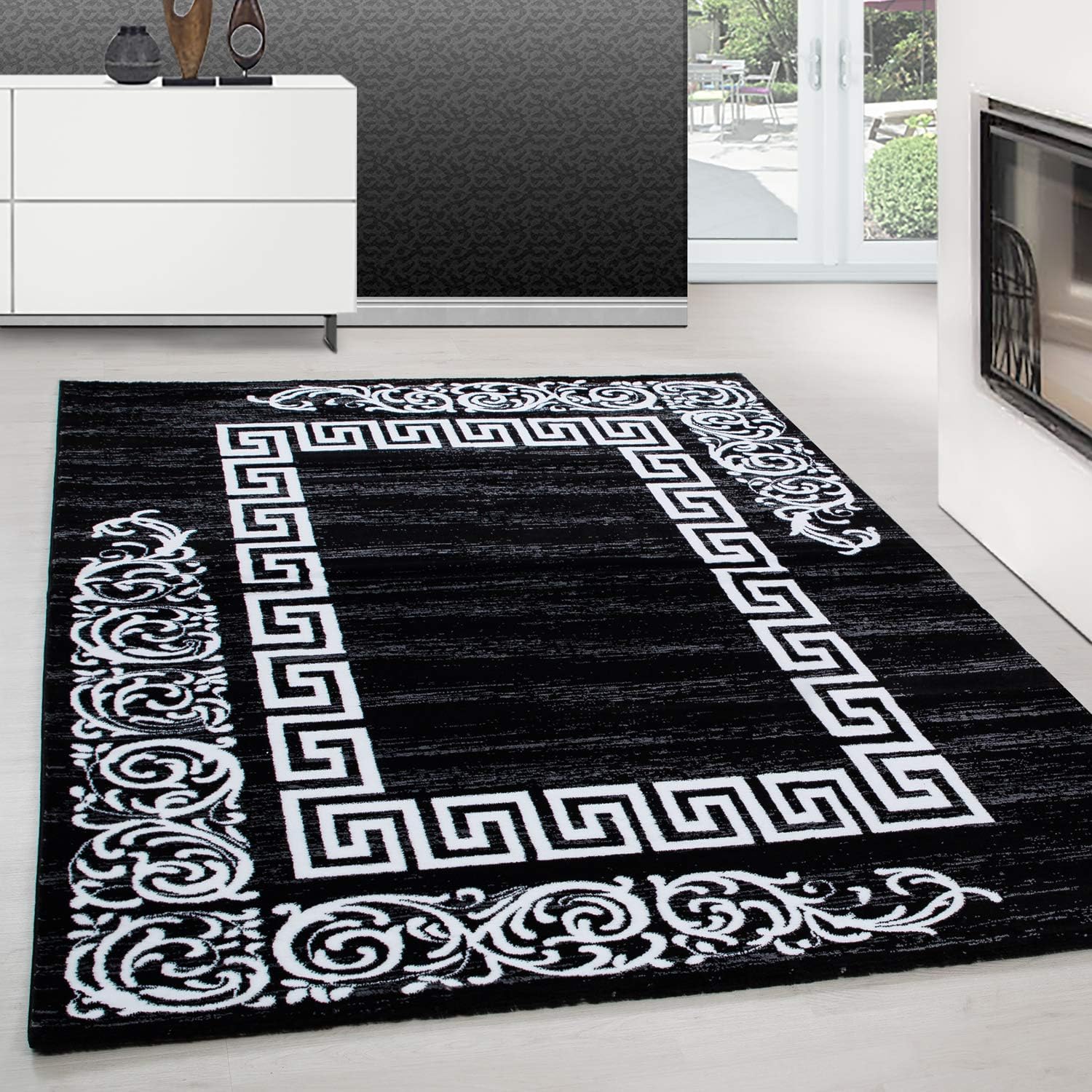 Teppium Modern design area rugs short pile Versace Optics Labirent Carpet Black, Size:200 cm x 290 cm