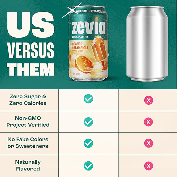 ZEVIA ZERO SUGAR SODA, ORANGE CREAMSICLE, 12 OZ CANS (8-PACK) – CAFFEINE FREE, NATURALLY SWEETENED, NO CALORIE SODA – NON-GMO PROJECT VERIFIED, GLUTEN-FREE, VEGAN