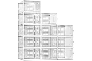 SEE SPRING Shoe Storage Boxes, Clear Plastic Stackable Shoe Organizer for Closet, Shoe Rack & Holder Sneaker Container, 12 Pack Clear