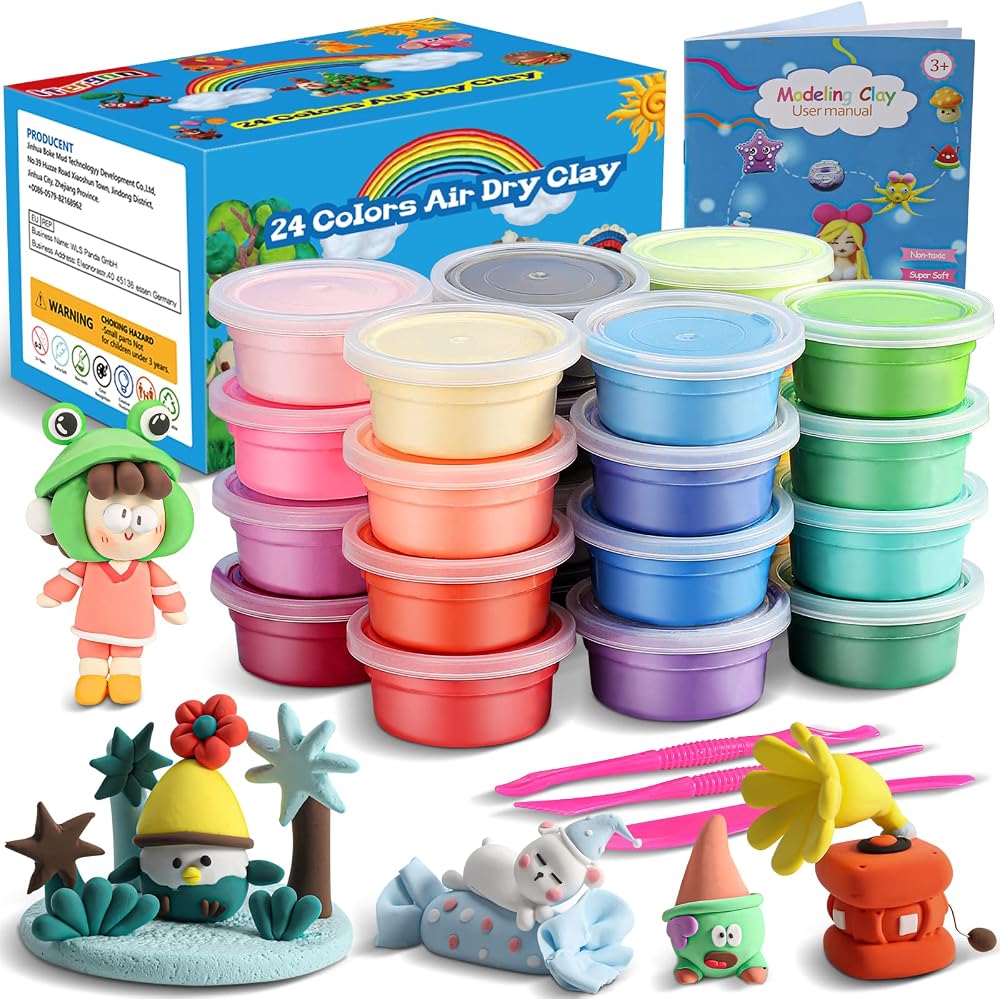 iFergoo Air Dry Clay 24 Colors Ultra Light Modeling Clay with Project Booklet