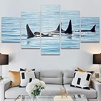 SIGNWIN 5 Panel Canvas Wall Art Modern Art Dolphin Expressive Marine Life Multicolor Nautical Photography Whale for Home Decorations Ready to Hang - 60