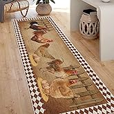 Vintage Chick Runner Rug for Hallways 2.7x8ft,Farmhouse Brown Hen Red Rooster Washable Rugs,Farm Animal Non Slip Kitchen Kitchen Mats for Floor,Rustic Stain Resistant Carpet Runner for Bedrooms
