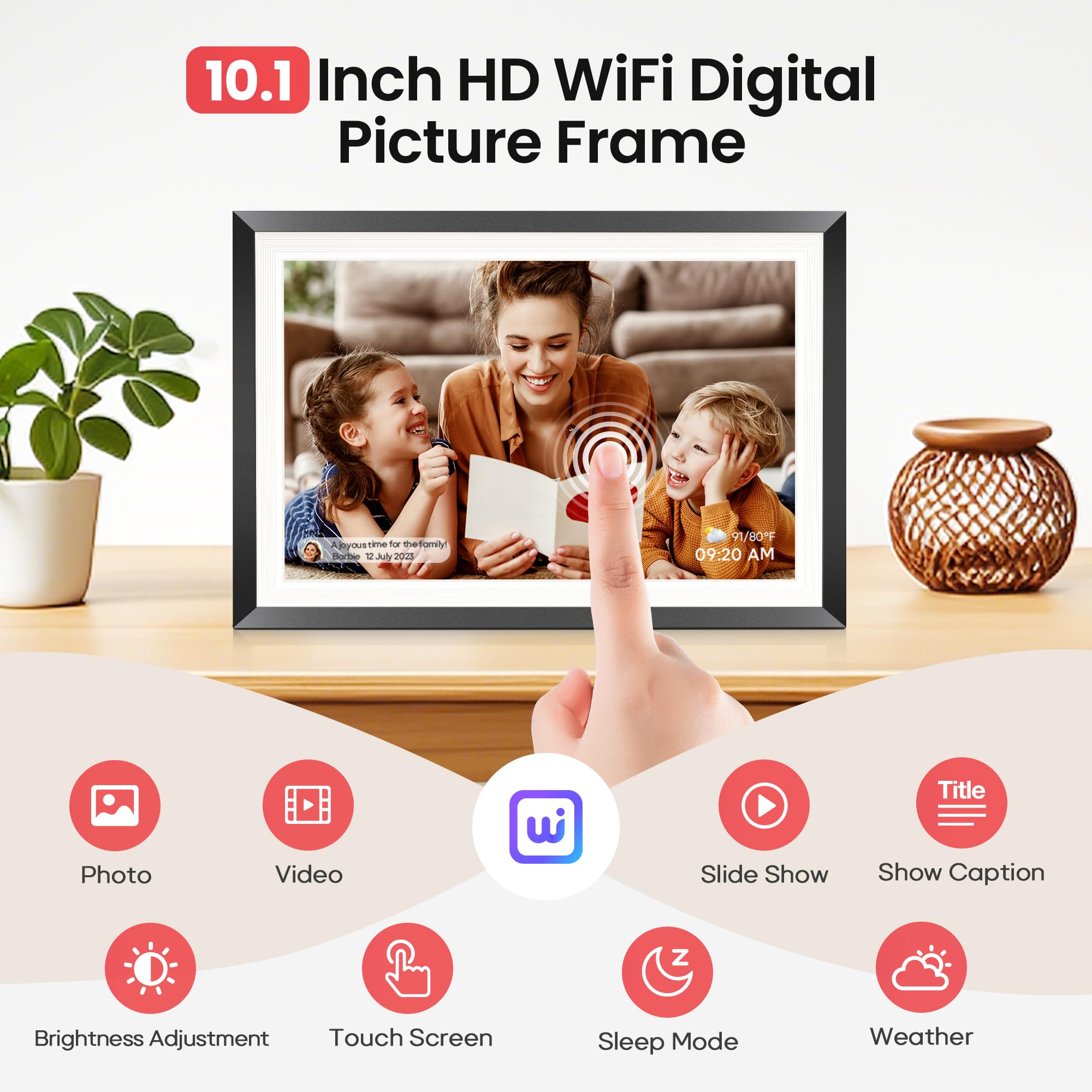 RCA 10.1” WiFi Digital Picture Frame, Electronic Photo Frames 32GB Storage, HD IPS Touch Screen WiFi Frame/Auto Rotate/Wall Mounted, Easy Setup in Uhale App to Share Photo/Video Anytime (Black)