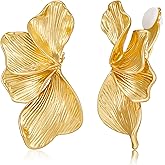 WOWORAMA Chunky Clip On Earrings for Women Vintage Flower Statement Earrings Large Floral Clips Dangle Earring Trendy Non Pierced Jewelry Gold/Silver