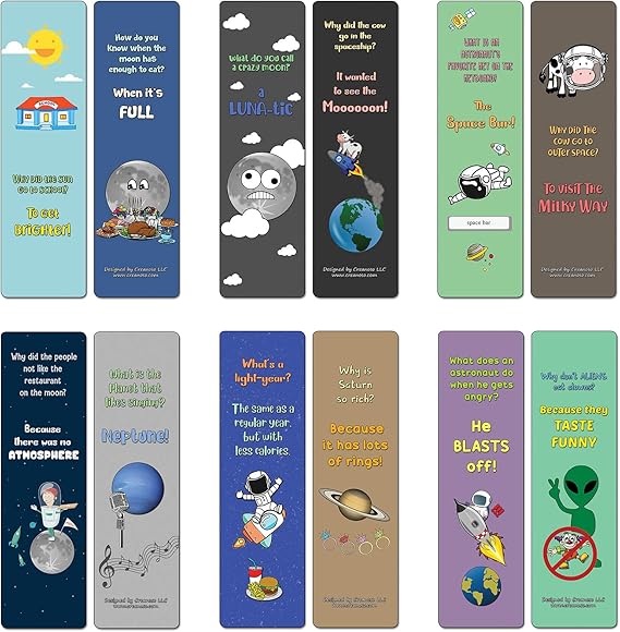 Creanoso Space Jokes Bookmarks 12 Pack 12 Unique Humorous Outer Space Design Perfect Gift Idea For Any Occasions Stocking Stuffers And Party Favors Office Products Amazon Com