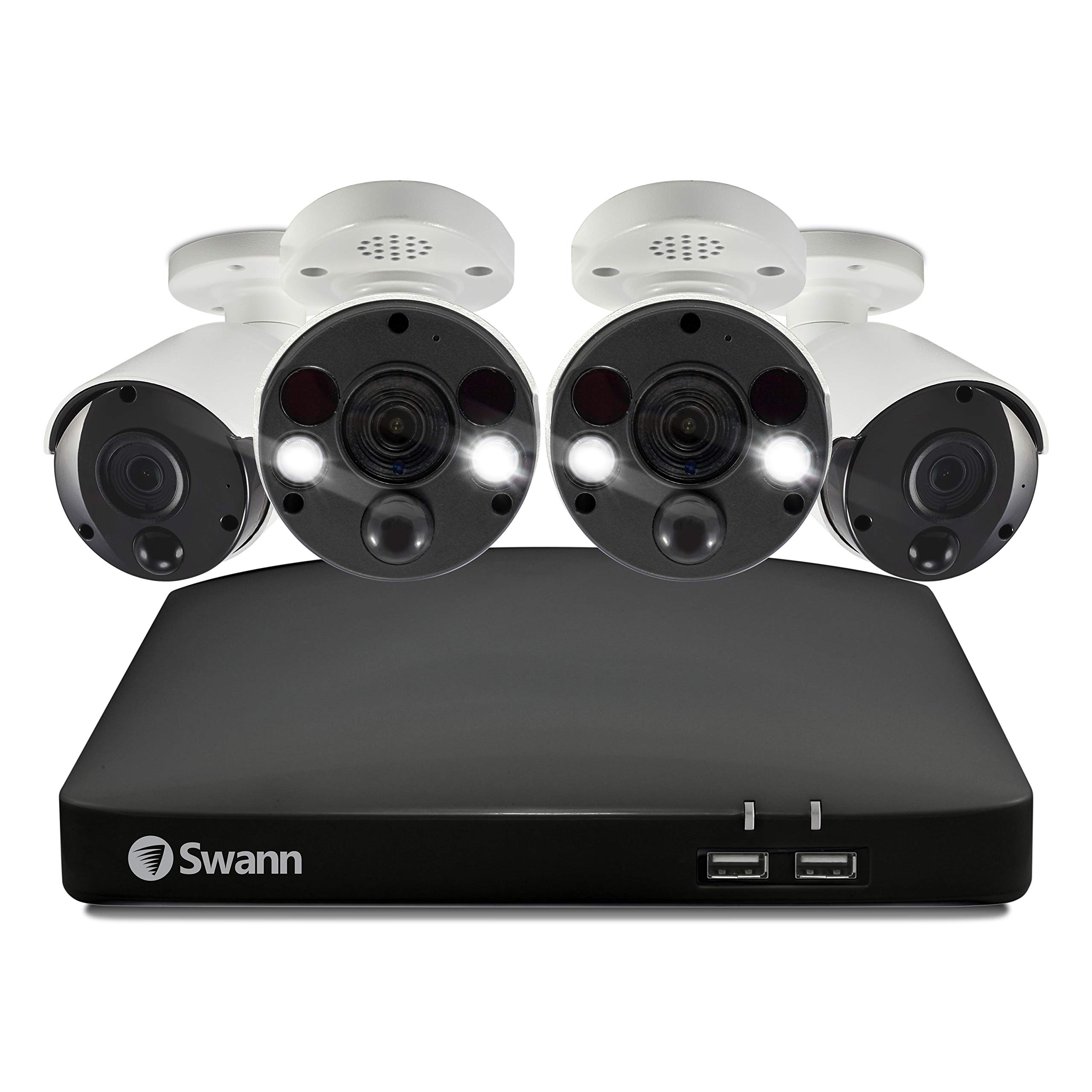 Swann Professional NVR Security System with 2TB HDD, 4 Camera 8 Channel, PoE, 4K UHD, Face Recognition, Indoor Outdoor Wired CCTV, Colour Night Vision, Heat Motion Sensing, Spotlights, 887802B2FB