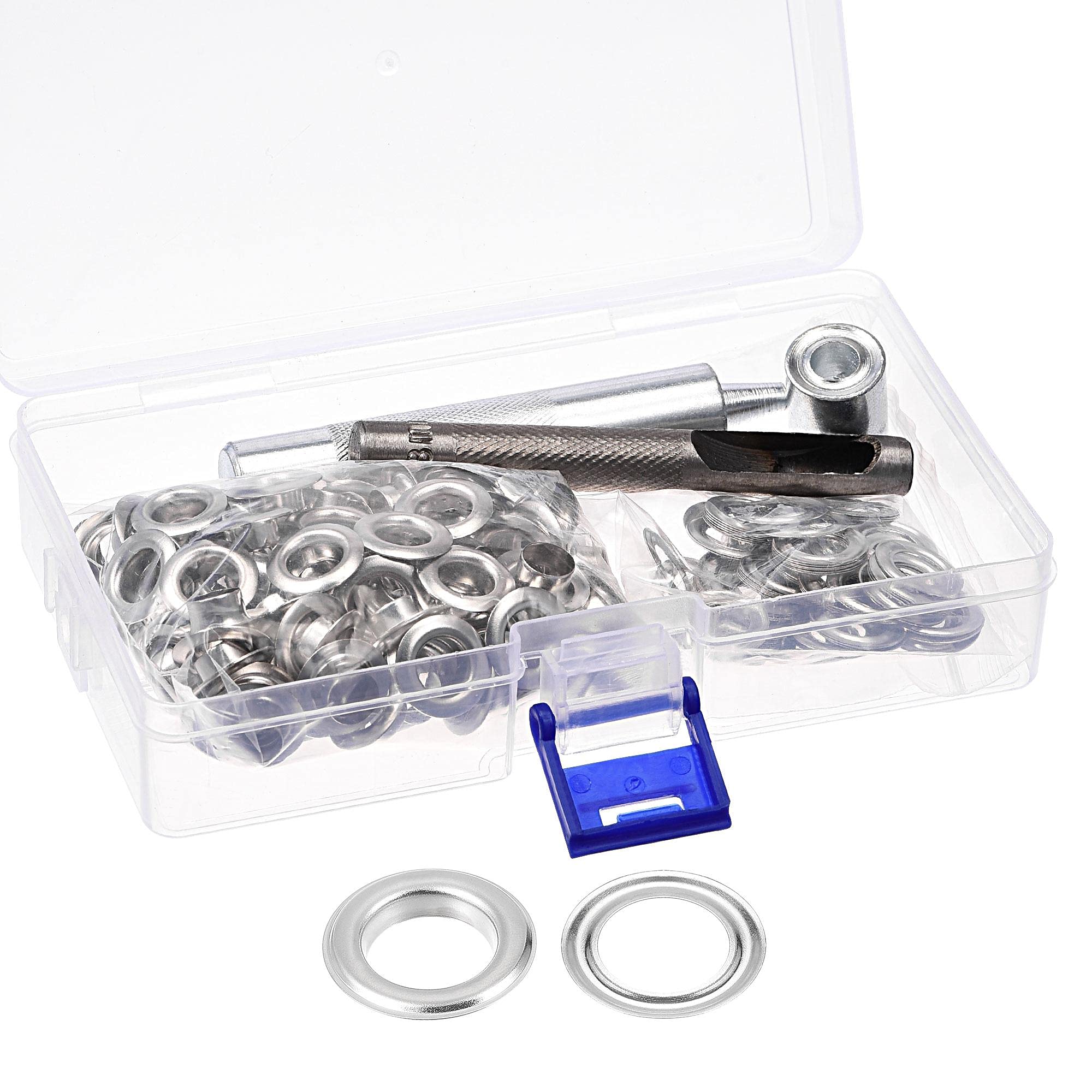 sourcing map Grommet Tool Kit 100 Sets 5/16" Copper Grommets Eyelets with 3pcs Install Tools, 8mm Inside Dia. Silver Tone