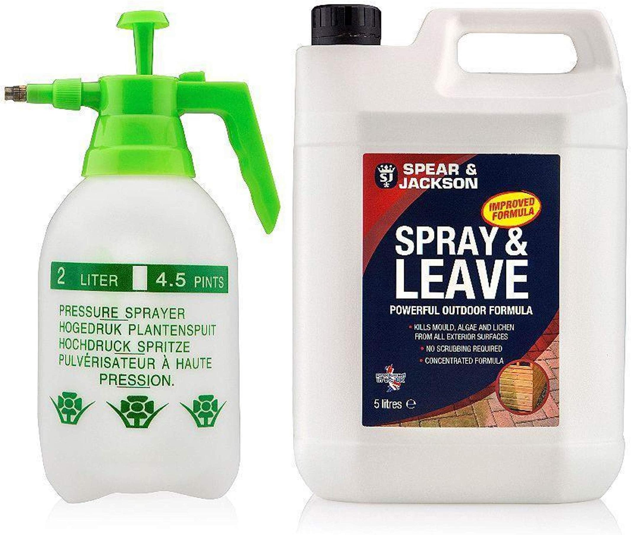 Spear and Jackson Garden Care Spray and Leave | 5L with 2L Pressure Sprayer | Concentrated Formula | Treats up to 200 sq m, Clear