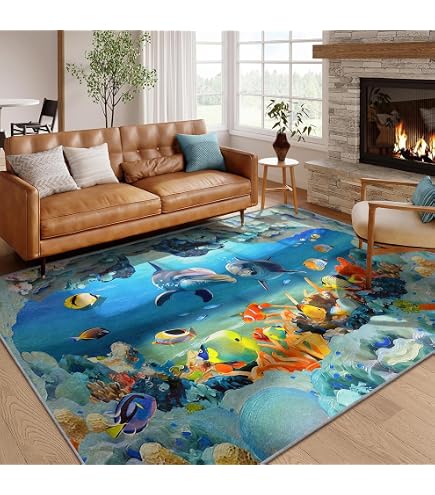 Amazon.com: Underwater World Print Area Rug 2x3ft, 3D Dolphin Fish