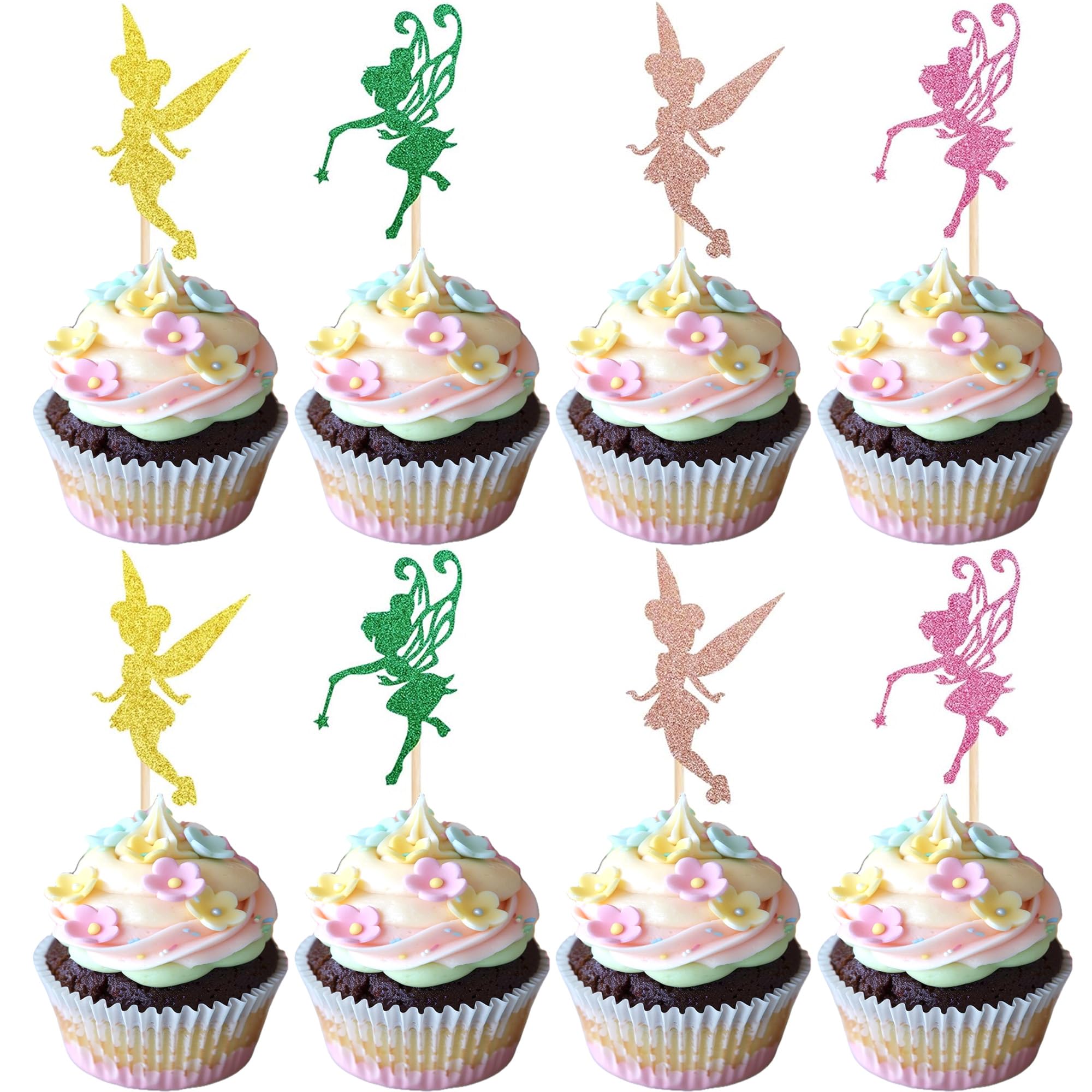SYKYCTCY 24 Pack Fairy Cupcake Toppers Glitter Flower Angel Fairy Cupcake Picks Ballet Dancer Cupcake Topper for Wedding Bridal Shower Baby Shower Birthday Party Cake Decorations Supplies Colorful