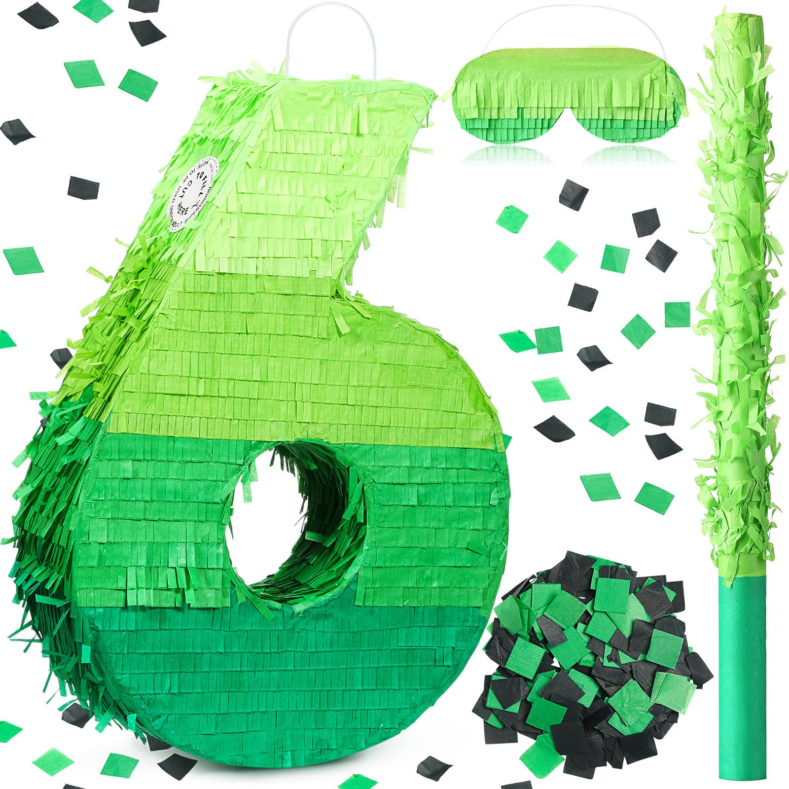 Photo 1 of WinnerWhy Number Piñata Decorations 16 Inch Gradient Green Number Piñata with Blindfold Stick and Confetti for Birthday Baby Shower Safari Jungle Themed Party Supplies Centerpiece(Number 6)