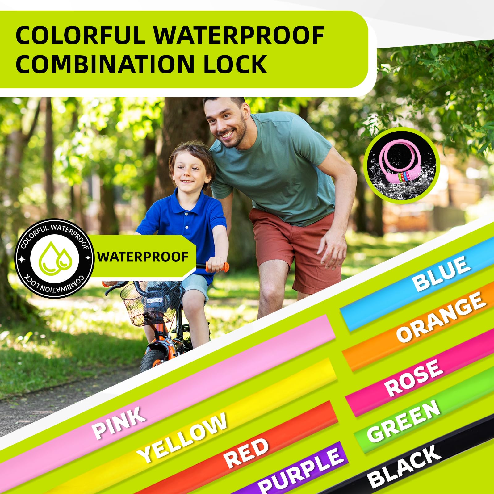 SPGOOD Fahrradschloss mit Zahlen für Kinder(10 x 650MM),Anti-Diebstahl Kabelschloss Code Kombination,Fahrrad Zahlenschloss für Mädchen Jungen,Fahrrad Zubehör Kinder Fahrrad Schloss (Rosa) 4