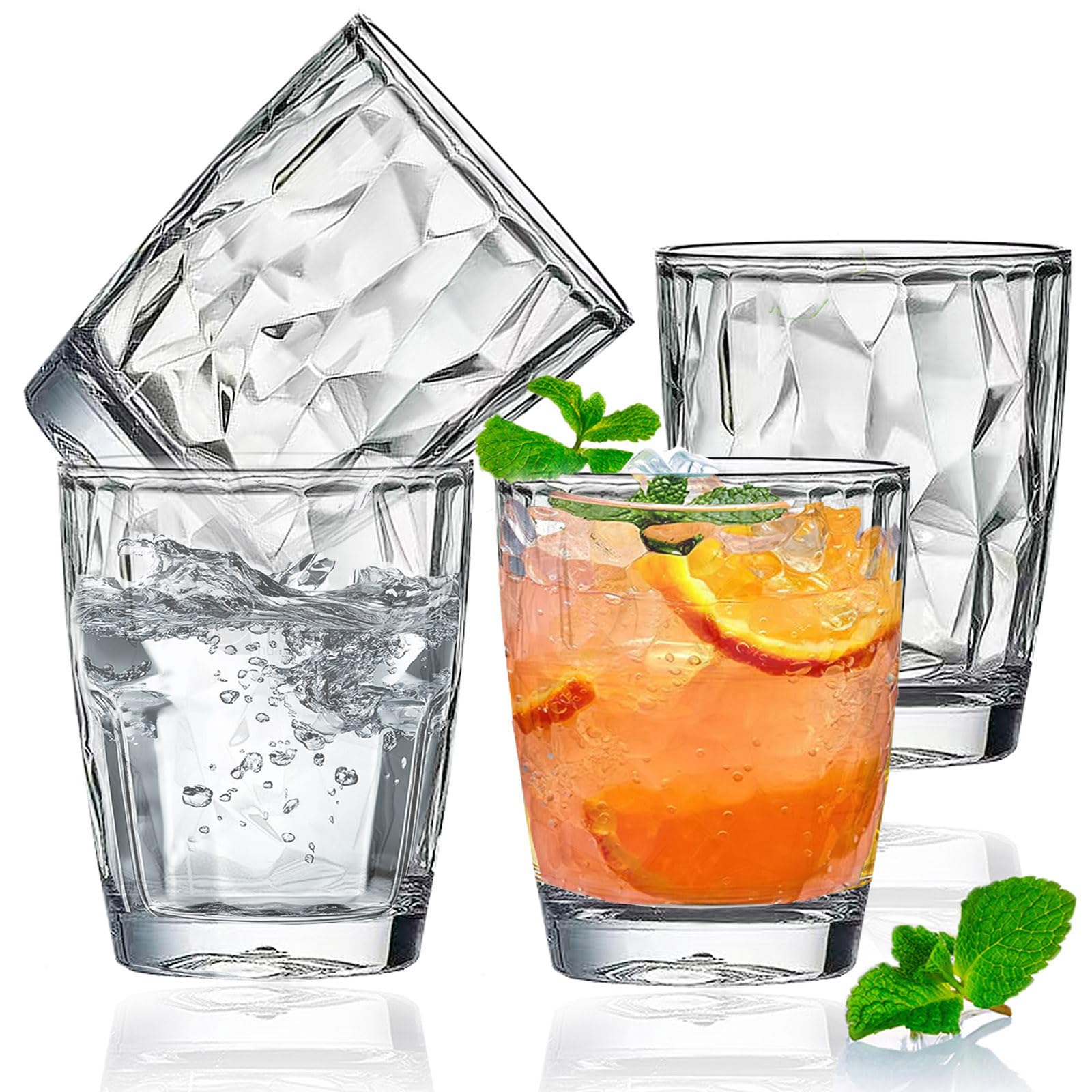 Plastic Tumblers 300ml Water Cups Acrylic Drinking Glasses, 10 Oz Unbreakable Drinkware Water Cups, Stackable Glassware Cocktail Glasses Tumblers for Juice, Beer, Picnic, Party Camping, 4 Pack