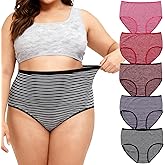 WhilyeePam Women's Striped Underwear Cotton Plus Size XL-5XL Panties for Women Ladies High Waisted Briefs Undies 5 Pack