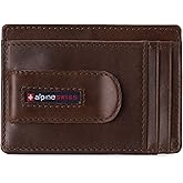 Alpine Swiss RFID Dermot Money Clip Front Pocket Wallet For Men Leather Hampton Collection Glossy Nappa Brown