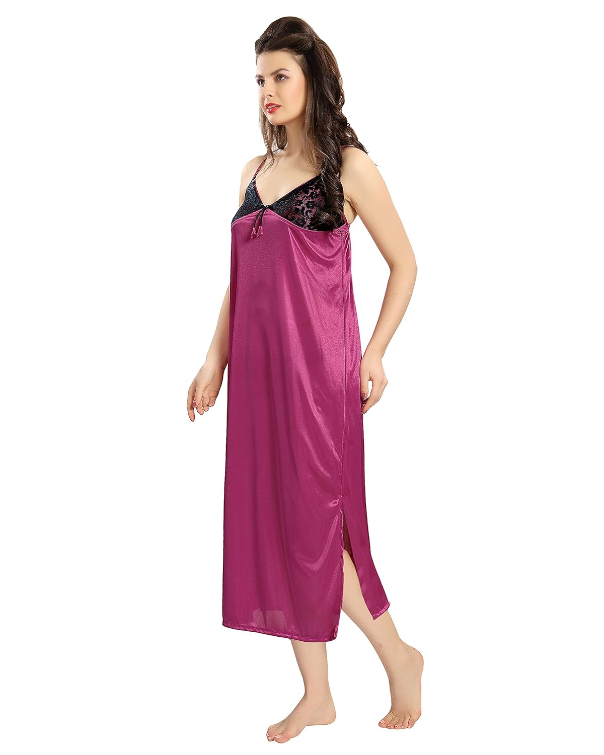 av2 women satin nighty with lace & robe