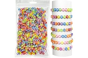 SUBTYE 985 Pieces Letter Beads Kit,28 Styles Friendship Bracelet Kit Alphabet Beads Smiley Face Beads for Bracelets Jewelry Making Kit (White Letter Colored Bead)
