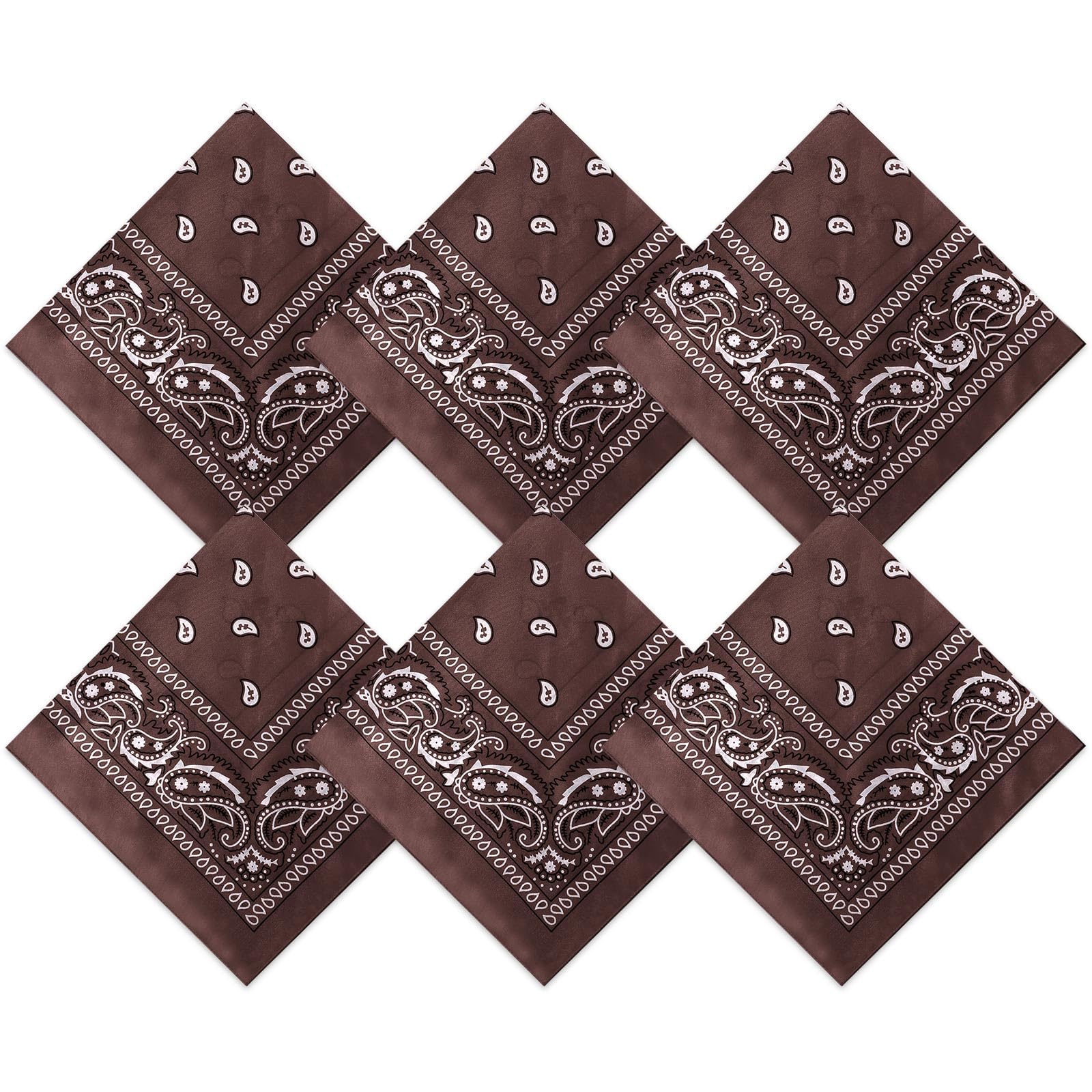 Photo 1 of Blulu 6 Pcs Brown Neon Color Cowboy Bandanas for Men Women Assorted Paisley Pattern Handkerchiefs 22 x 22 Inch Kids Headwrap Scarfs