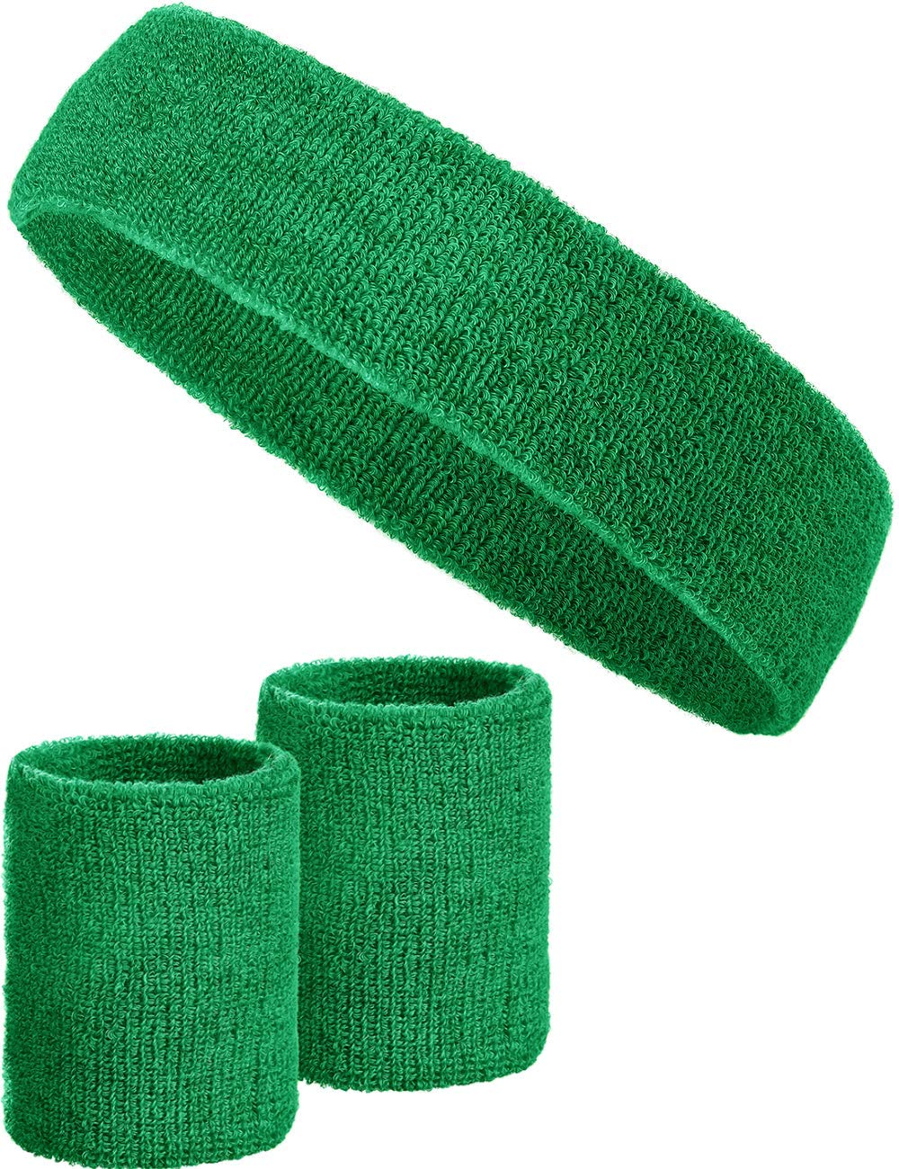 3-piece sweatband set with 2x sweatbands for wrists + 1x headband for women & men (dark green)