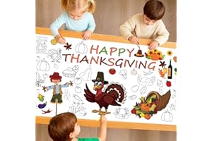Bonropin Thanksgiving Party Giant Coloring Poster - 31.5X 72 Inches,1 Pack Thanksgiving Fall Coloring Tablecloth for Kids, Paper Holiday Themed Doodle Table Cover for Party Activities