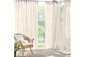 Elrene Home Fashions Darien Weatherproof Tab-Top Sheer Solid Color Indoor/Outdoor Curtain Panel for Porch, Pergola, Patio, De