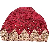 Muslim Turban Hat Comfortable Breathable Women Turban Floral Design Stretch Head Wrap for Daily Use Worship(Dark red)