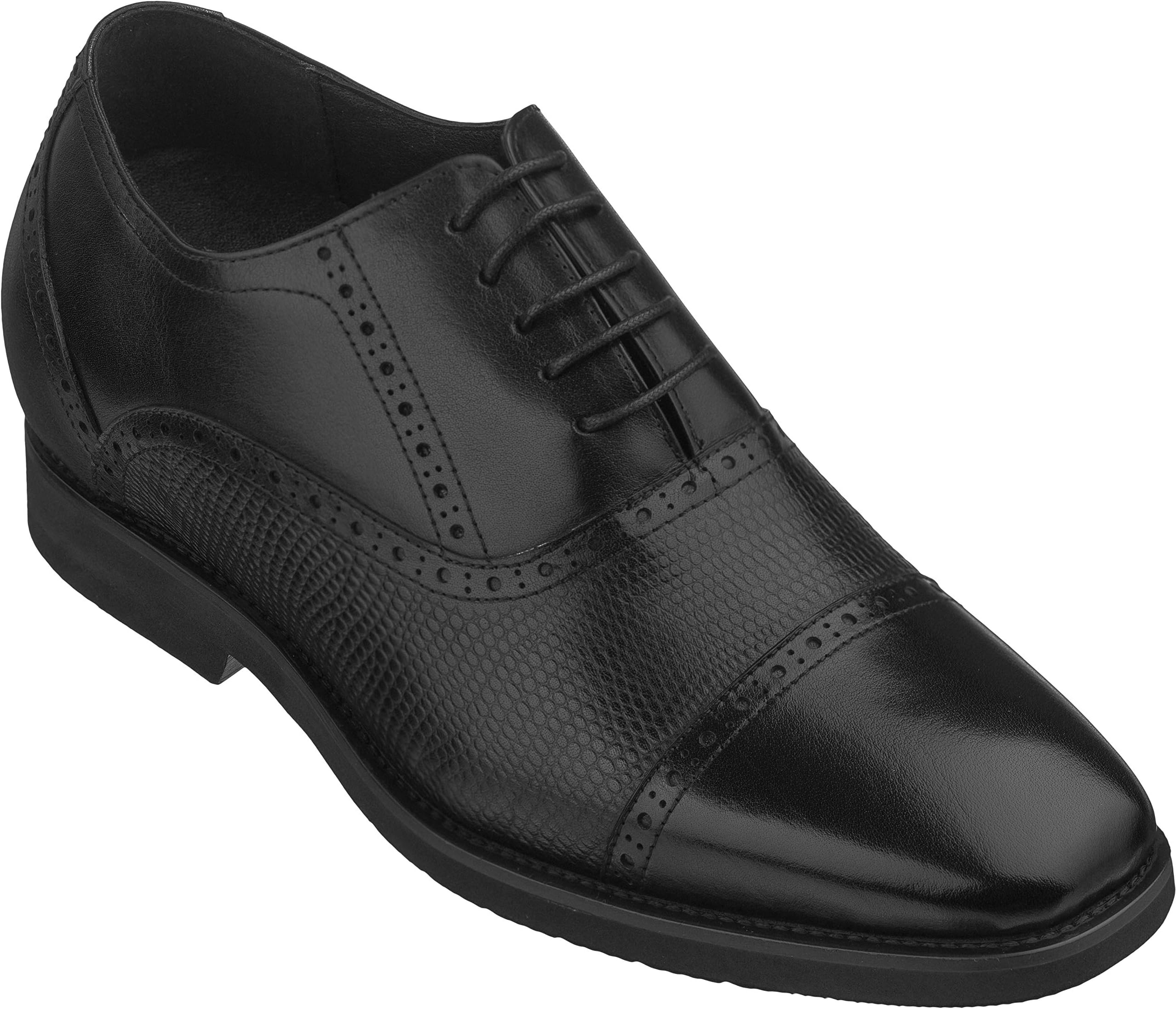 CaldenCalden Men's Invisible Height Increasing Elevator Shoes - Black Leather Lace-up Lightweight Formal Dress Oxfords - 2.8 Inches Taller - K320021 - Size 7 D(M) US