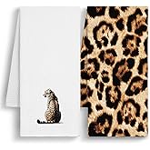 FISWAFY Trendy Leopard Hand Towels for Girls Bathroom Dorm, Cheetah Leopard Print Bathroom Decor, Funky Modern Cheetah Print Decorative Kitchen Dish Tea Towels, 16x24 Inch Set of 2