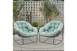 YDcosyfy Outdoor Rocking Chairs Set of 2, Oversized Papasan Chair,Patio Egg Chair,Rattan Wicker Lounge Chair for Balcony Porch Patio-330 lbs Weight Capacity,Waterproof,Grayish Green