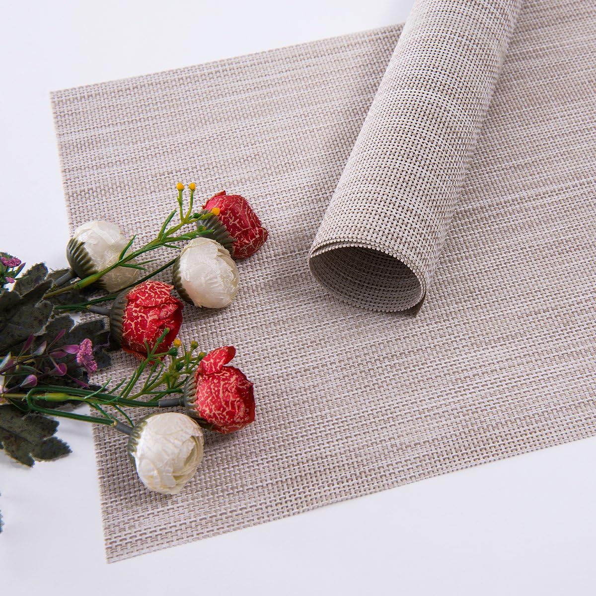 SUNSHINE FASHION Placemats,Placemats for Dining Table,Heat-Resistant Placemats, Stain Resistant Washable PVC Table Mats,Kitchen Table mats (4, Linen): Home & Kitchen
