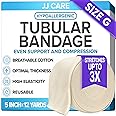 JJ CARE Tubular Bandage, 5” x 12 Yards Stockinette Tubing for Legs and Knees, Tubi Grip Size G Reusable Elastic Bandage Sleeve, Compression Tubes for Upper Thigh and Waist, Rubber Latex w/Cotton