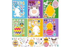 Exorany 36 Sheets Easter Stickers for Kids, Easter Eggs Decorating Bunny Stickers, Easter Basket Stuffers for Toddlers, Make a Face Easter Cafts Stickers Easter Games for Easter Party Favors Supplies
