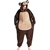 Loiahoer Unisex Bear Onesie Pajamas Halloween Cosplay Costume,Shu Velveteen Christmas Pajamas Set Family Adult Hooded Zipper