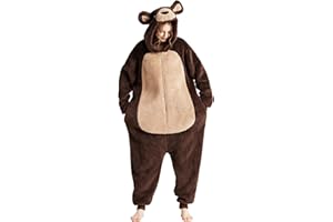 Loiahoer Unisex Bear Onesie Pajamas Halloween Cosplay Costume,Shu Velveteen Christmas Pajamas Set Family Adult Hooded Zipper