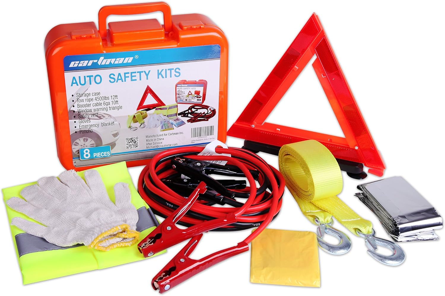 CARTMAN Roadside Assistance Auto Emergency Kit Set, Jump Cables 6Ga + Tow Belt 4500Lbs, in Carry Box: Automotive