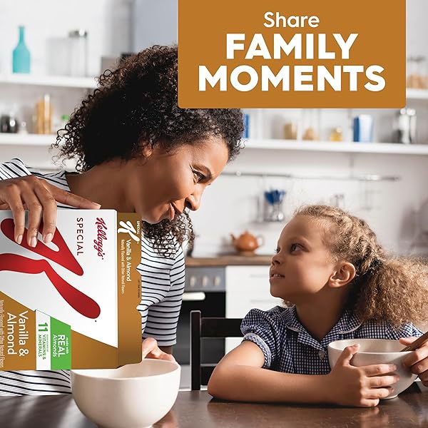 SPECIAL K BREAKFAST CEREAL, 11 VITAMINS AND MINERALS, MADE WITH REAL ALMONDS, FAMILY SIZE, VANILLA AND ALMOND, 18.8OZ BOX (1 BOX)