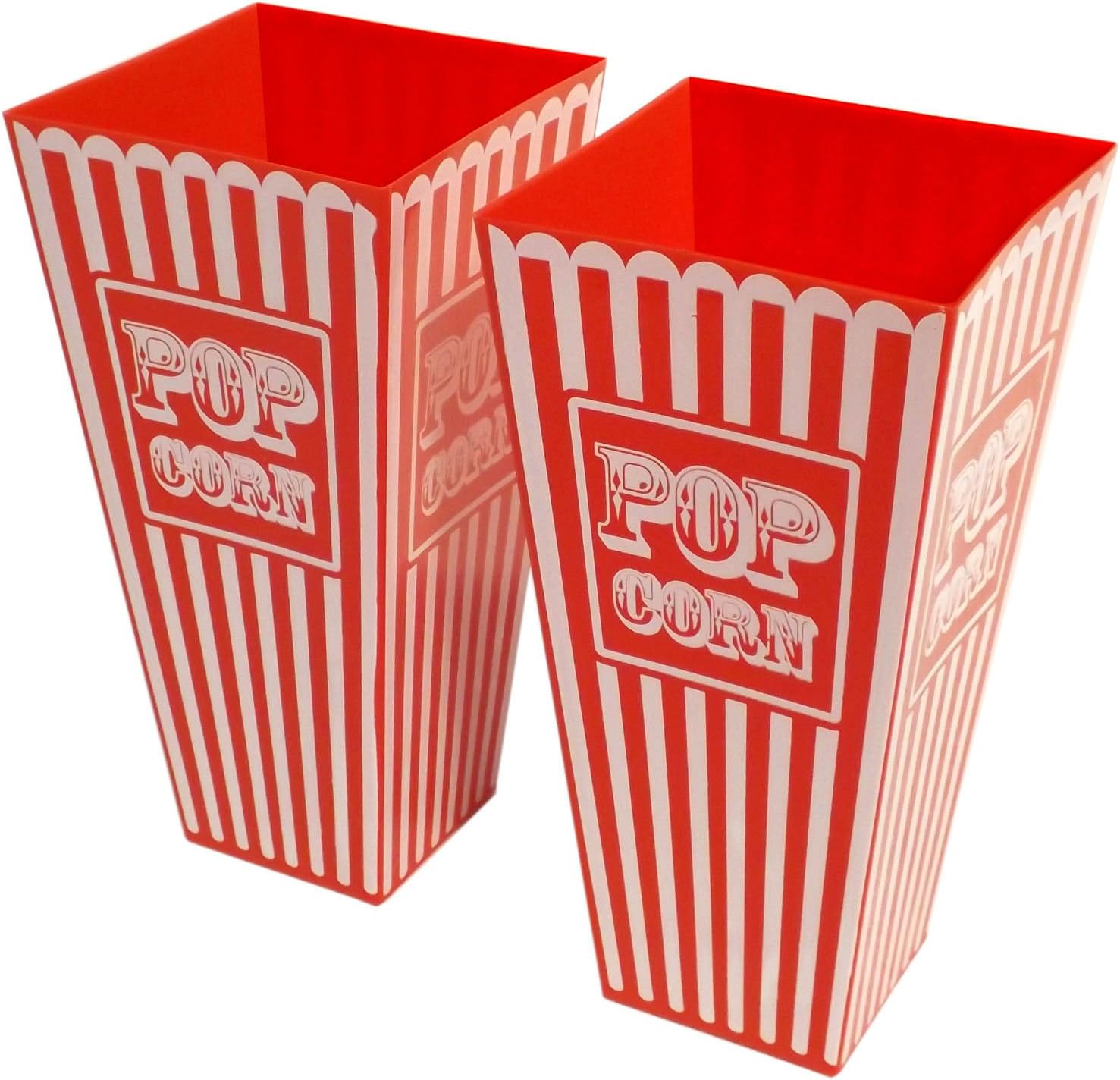 2 X Retro Striped American Plastic Popcorn Holder 20cms Tall Approx Tub Popcorn Box Great for Movie Nights Cinema Parties Theatre