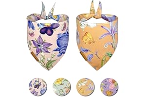 Raisingwell Summer Dog Bandanas 2 Pack, 4 Pattern Reversible Spring Flower Dog Bandana, Adjustable, Washable, Triangle Scarf for Medium to Extra Large Breed Dogs, boy and Girl (X-Large)