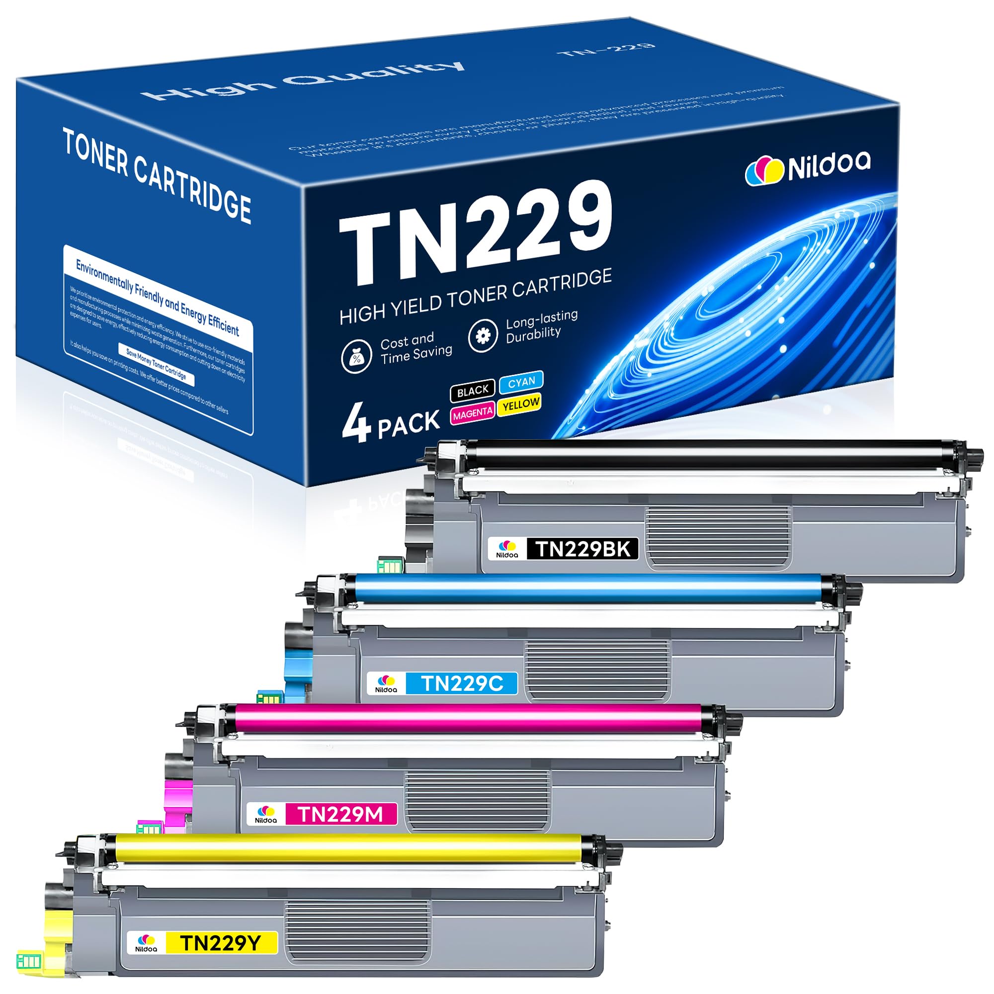 Photo 1 of TN229 Toner Cartridges 4 Pack Replacement for Brother TN229BK/C/M/Y TN-229 MFC-L3720CDW MFC-L3780CDW HL-L3280CDW Printer Ink Cartridge(TN2294PK Black Cyan Magenta Yellow)