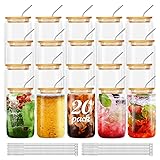 ASKIZ [20Pcs Set] Glass Cups With Bamboo Lids And